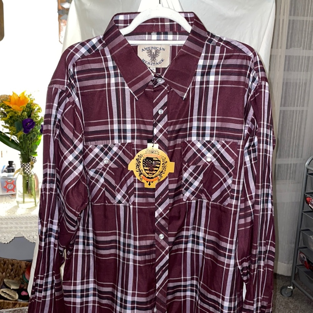 NEW MENS AMERICAN HERITAGE FLANNEL SHIRT. CLASSIC COLORS. SIZE 2X. COMFY